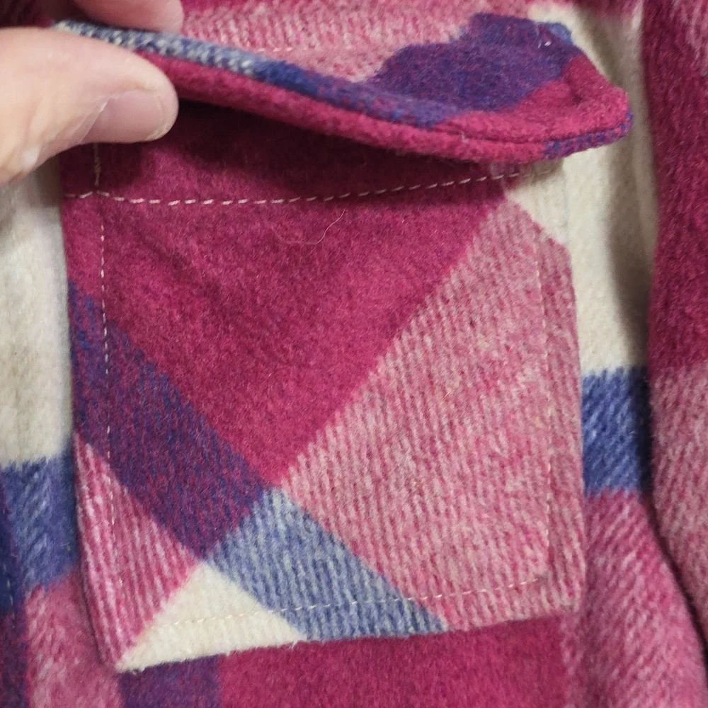 Members Mark Girls Plaid Shacket Jacket Fuschia Blue Fuzzy Pockets Sz XS(4-5)EUC